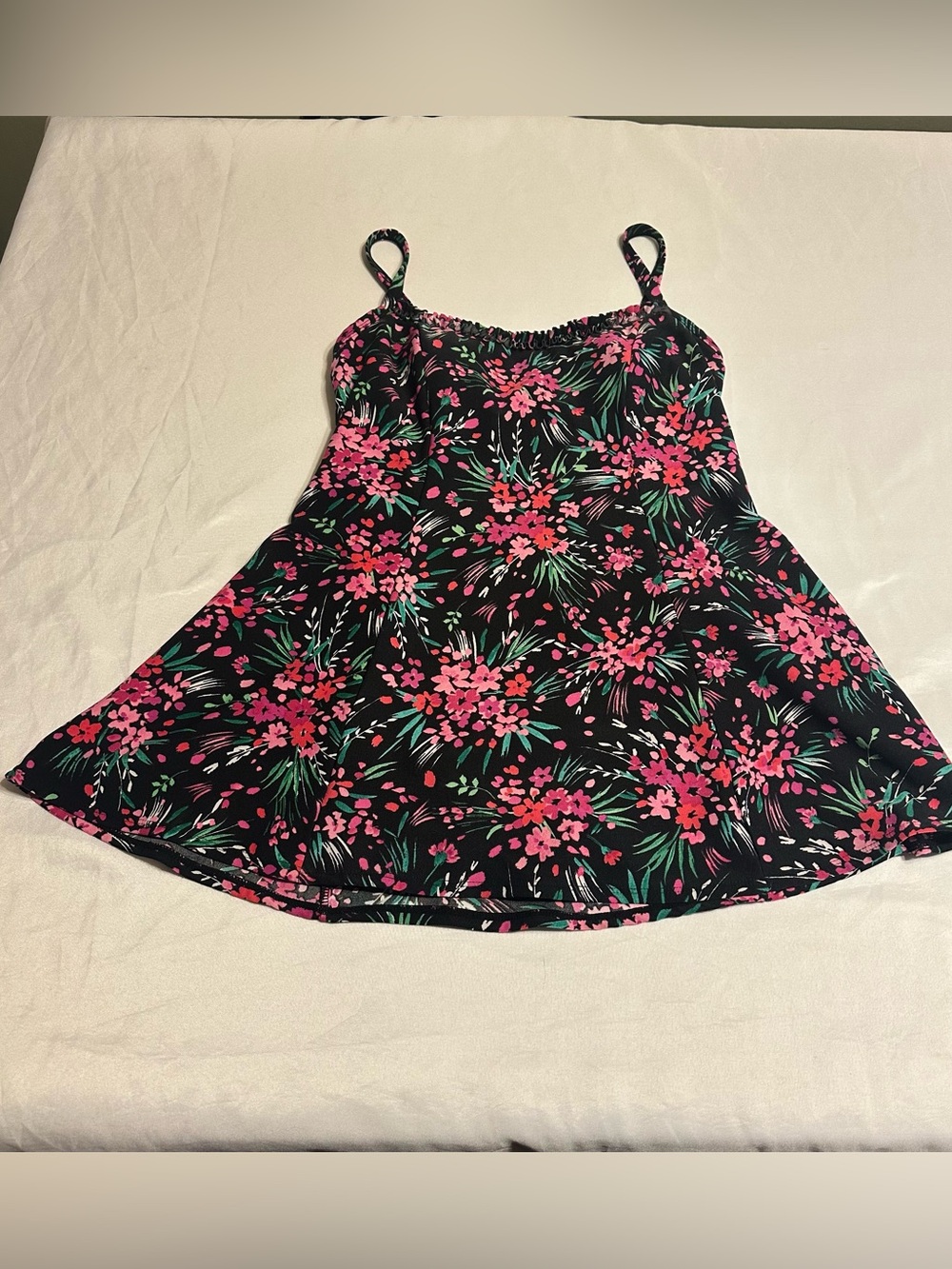 Gabe Black Floral Spaghetti Strap one piece swimsuit Pink & Green Flowers
